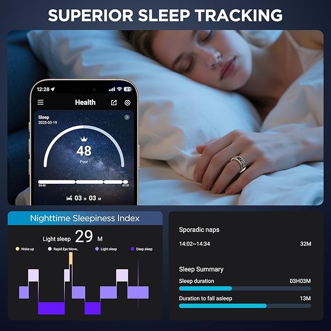 Smart Ring Health Tracker with Display Screen, Sleep Tracker with Heart Rate