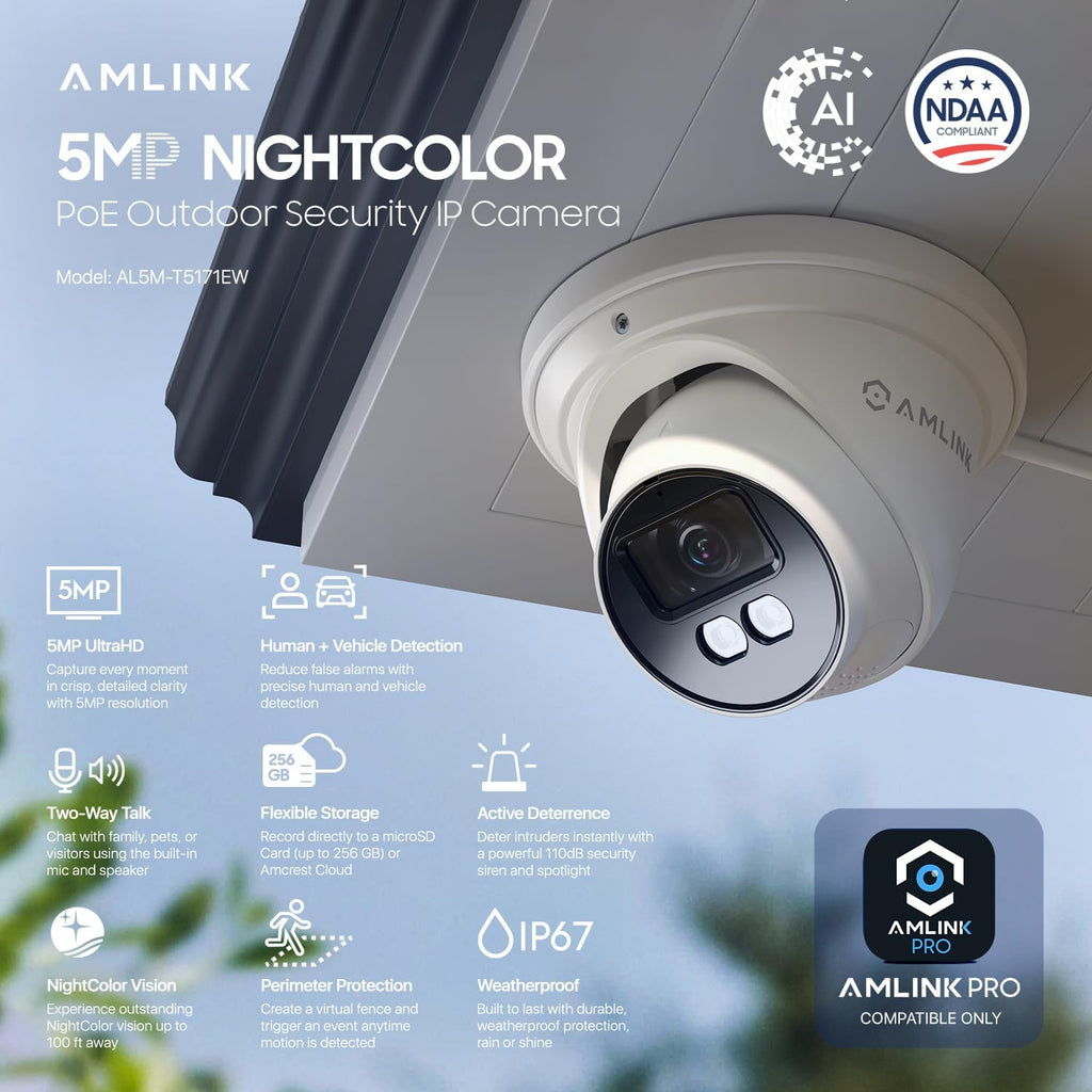 amlink 2-pack 5mp security ai ip poe camera shown in use