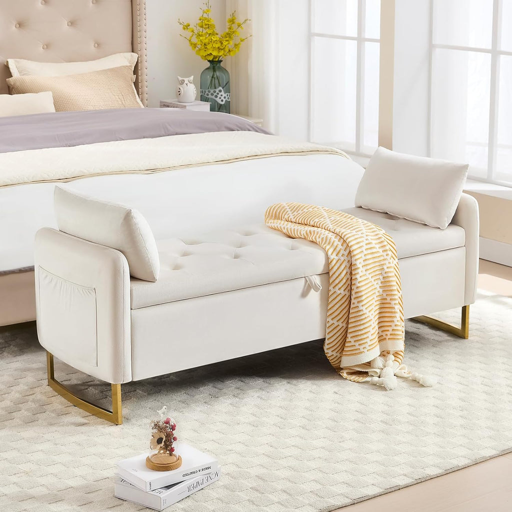 48" End of Bed Bench, Modern Storage Bench for Bedroom Beige