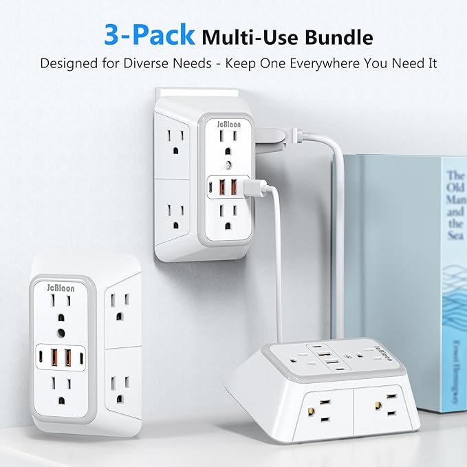 3 Pack Surge Protector Outlet Extender, 6 Outlet Splitter