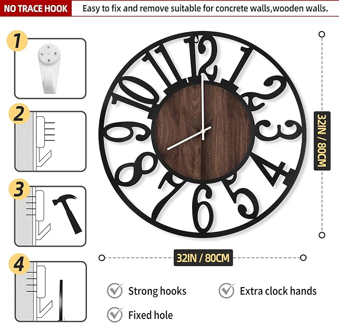 LEIKE Large Wall Clocks with Night Light Battery Operated, Silent Non Ticking