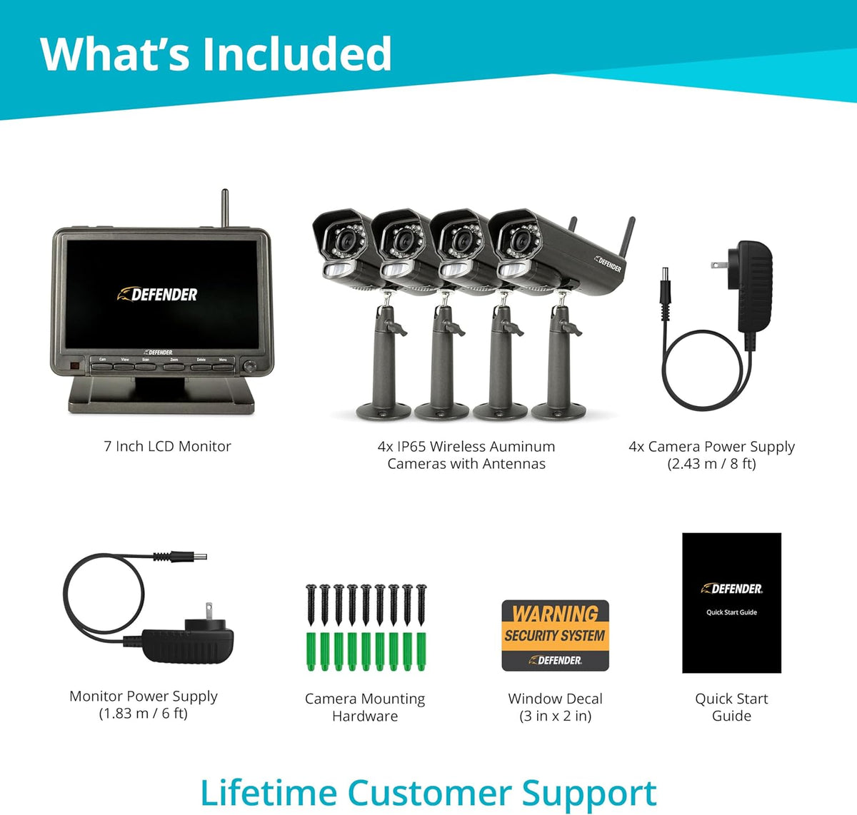 Defender PHOENIXM2 Non WiFi Plug-in Power Security Cameras- for Home & Business Surveillance Indoor & Outdoor Bullet Cameras with 7 Inch LCD Display Monitor (4 Cameras)