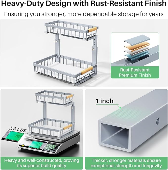 Kitstorack Under Sink Organizer, 2 Packs 2 Tier Under Sink Organizers and