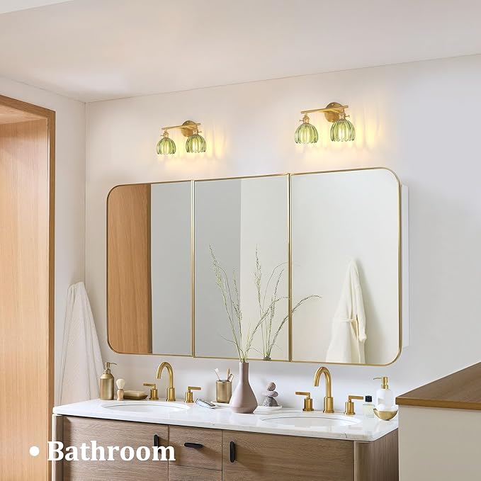 Shenmoyl Bathroom Light Fixtures, 2-Light Brass Vanity Wall Light Over Mirror