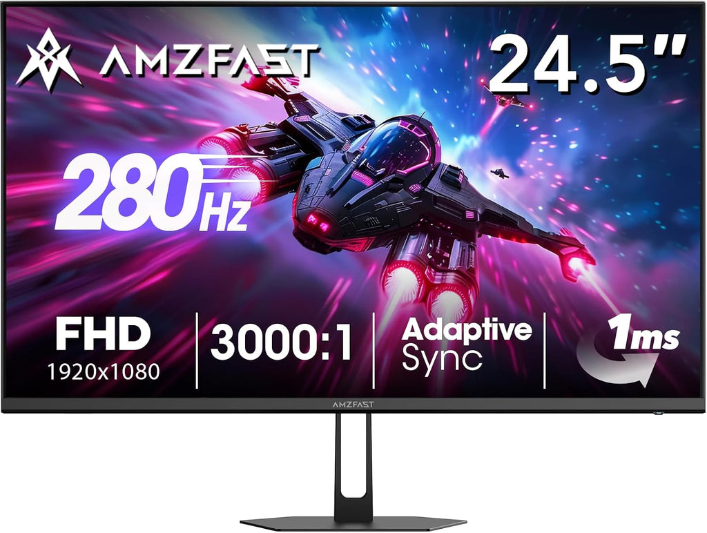 Amzfast 24.5 Inch FHD 280Hz/240Hz Gaming Monitor, 1ms Adaptive Sync, 10 Bit
