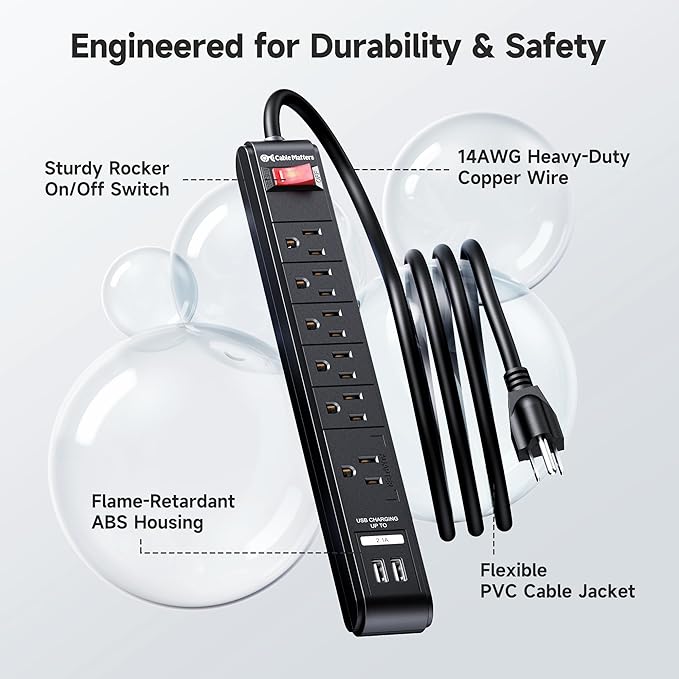 Cable Matters 2-Pack 6-Outlet Surge Protector Power Strip - 12ft
