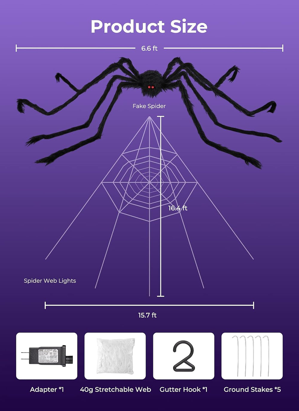 Brightown Halloween Decorations Outdoor, 312-LED Giant Spider Web Lights