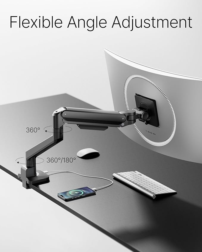 monTEK Deluxe Monitor Arm with USB A/C up to 40 Inch Holds 26.4 lbs Curved