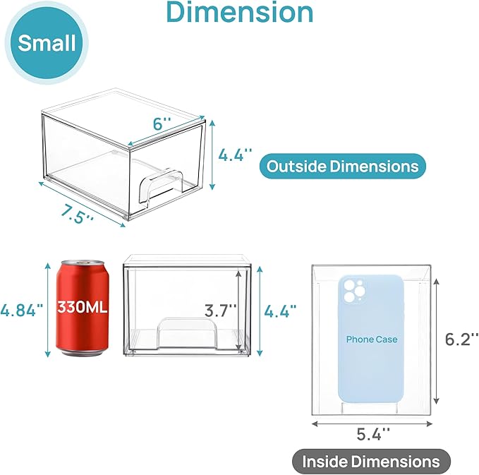 Vtopmart 12 Pack Small Clear Stackable Storage Drawers, Acrylic Bathroom Makeup