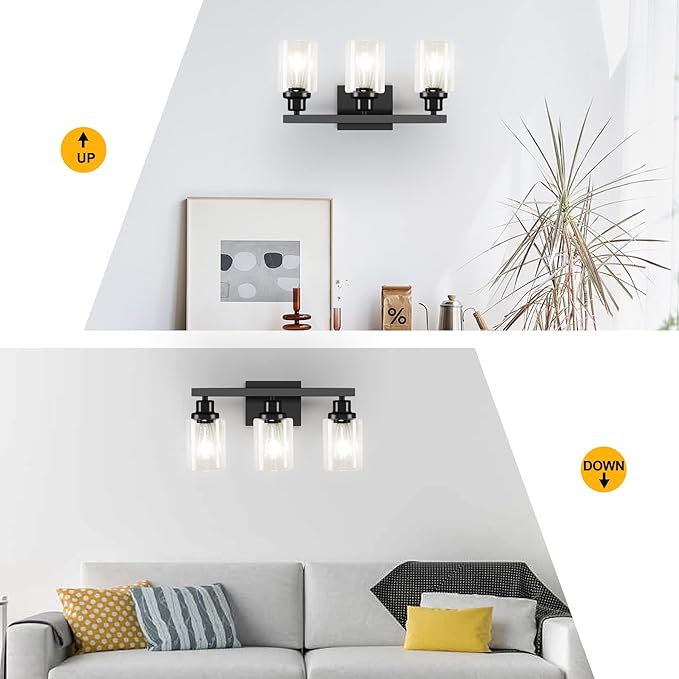 DIKAIDA 3-Light Bathroom Light Fixtures, Modern Bathroom Wall Lights Over Mirror