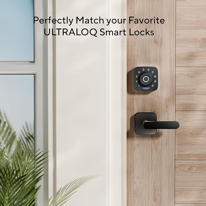 ULTRALOQ Passage Lever Door Handle, Reversible Black Front Door Handle No Lock