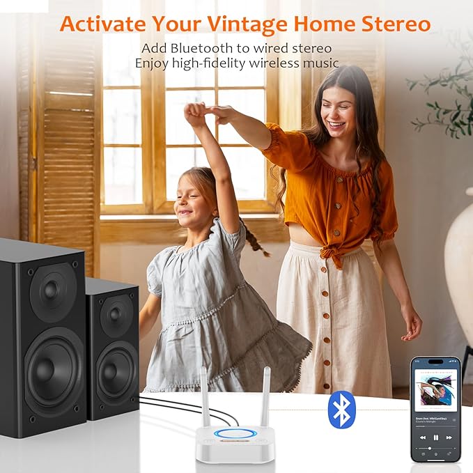 1Mii Bluetooth 5.2 Audio Receiver, Long Range HiFi Bluetooth Adapter w/ 3D