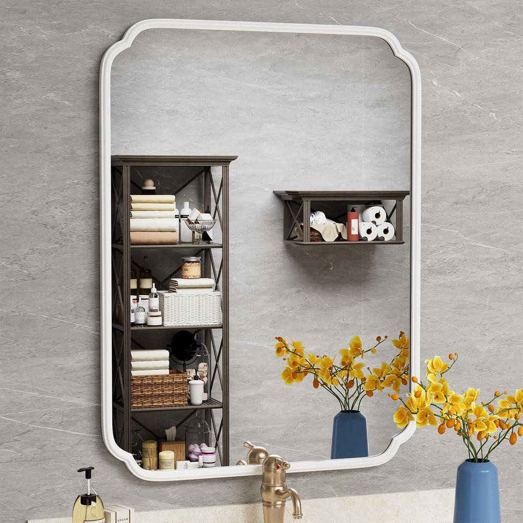 White Bathroom Vanity Mirror for Over Sink 30" x 40" Modern Rounded Corner