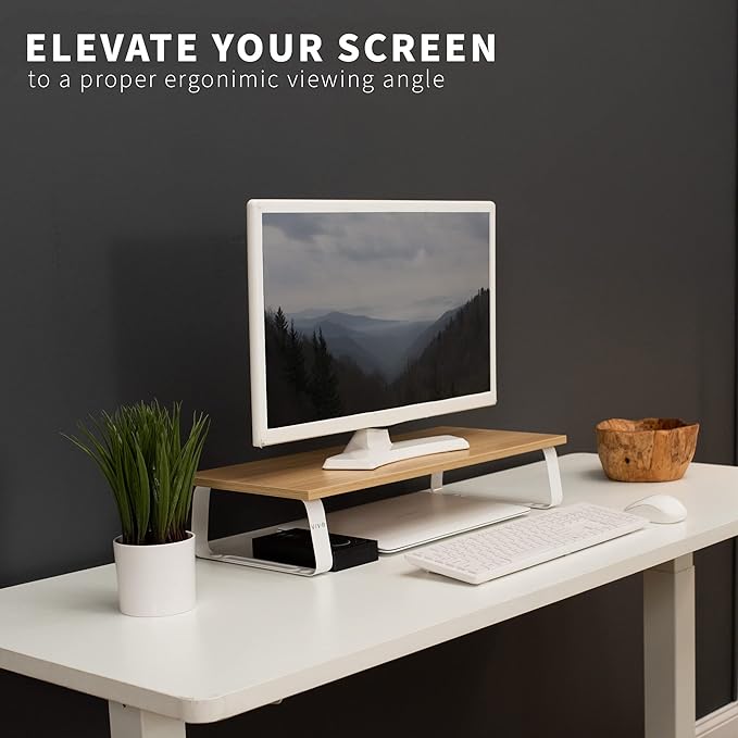 VIVO 24 inch Monitor Stand, Wood and Steel Desktop Riser, Small TV, Ergonomic