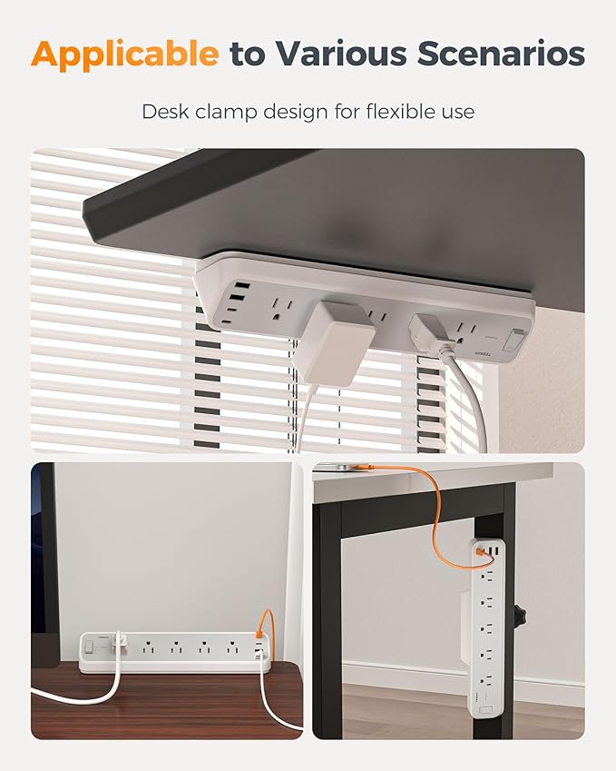 TESSAN Desk Clamp Power Strip 6 Ft, 2100J Surge Protector, 5 Outlets and 4 USB