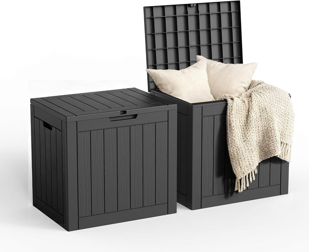 35 Gallon Outdoor Storage Box, Large Resin Deck Box for Patio Cushions, Garden Tools, Pool Accessories, Waterproof and Lockable Design, Storage Bench for Backyard & Deck(Black)