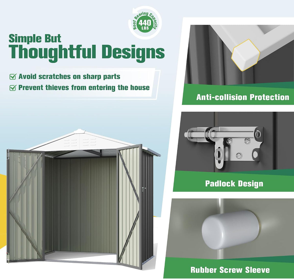 flamaker 6x4 ft storage shed waterproof metal garden, side view