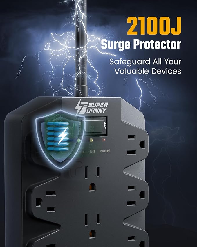 Power Strips with Surge Protection 10 FT, SUPERDANNY 18 AC Outlets and 4 USB