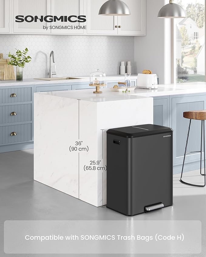 SONGMICS Trash Can, 2 x 8 Gallon Double Garabge Can