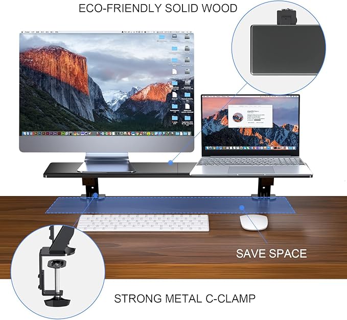 suptek Clamp-on 32 Inch Dual Monitor Desk Mount Riser Shelf Computer Stands