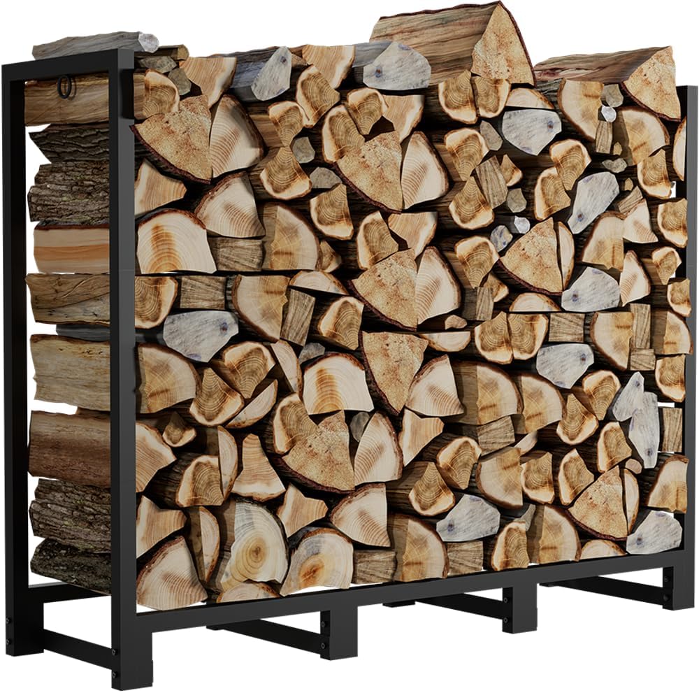 Koutemie Firewood Rack Outdoor 4 FT, Fire Wood Storage Racks for Fireplace