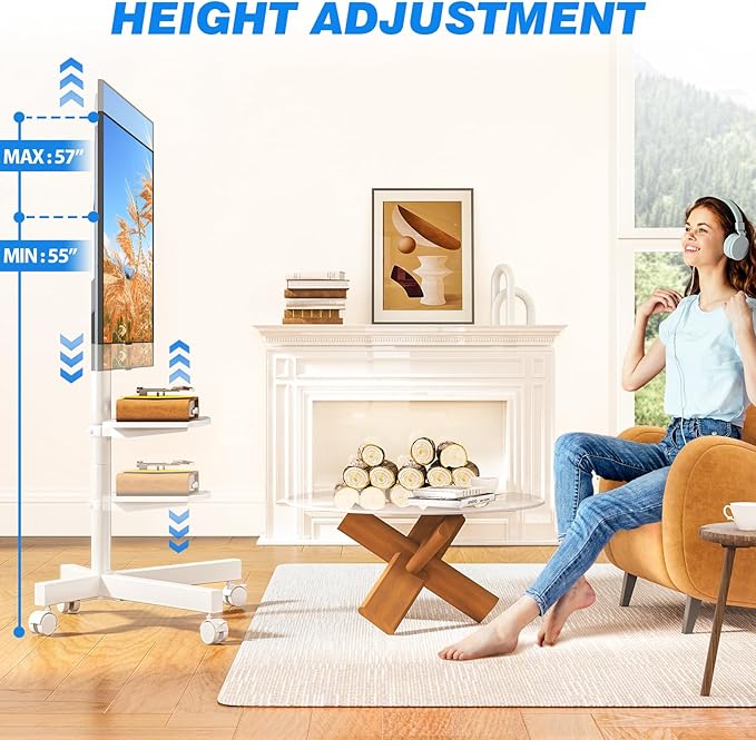 Rfiver Mobile TV Stand for 23-60 Inch LCD LED Flat/Curved Panel Screen TVs up