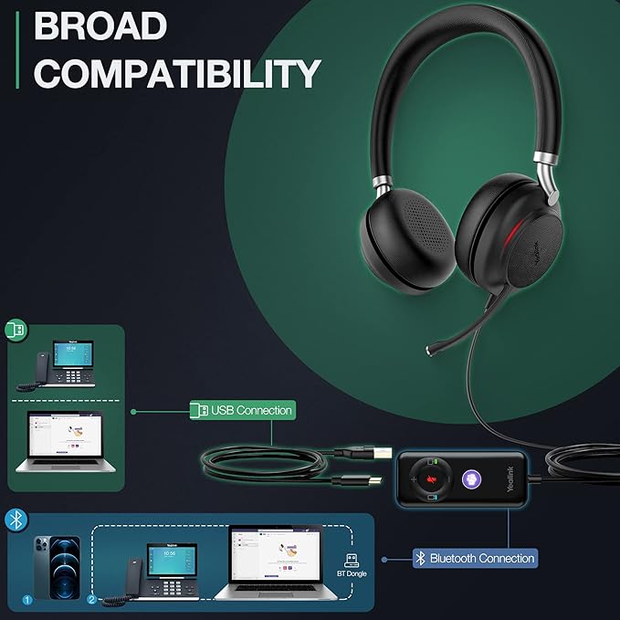 Yealink UH38 Bluetooth USB Wired Headset, Work Headset