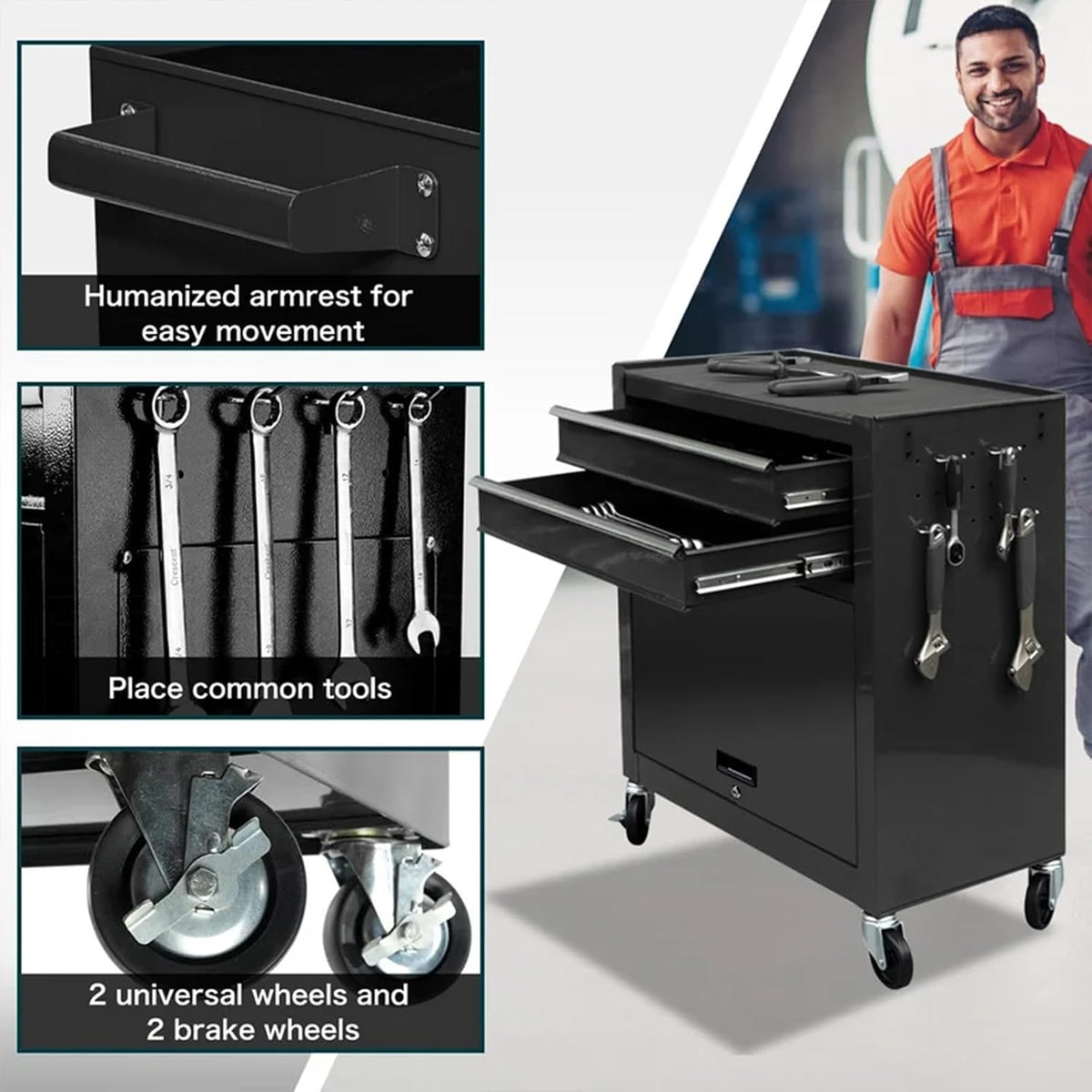 dawmilon 8 drawer rolling tool chest, 2-in-1 detachable showing dimensions