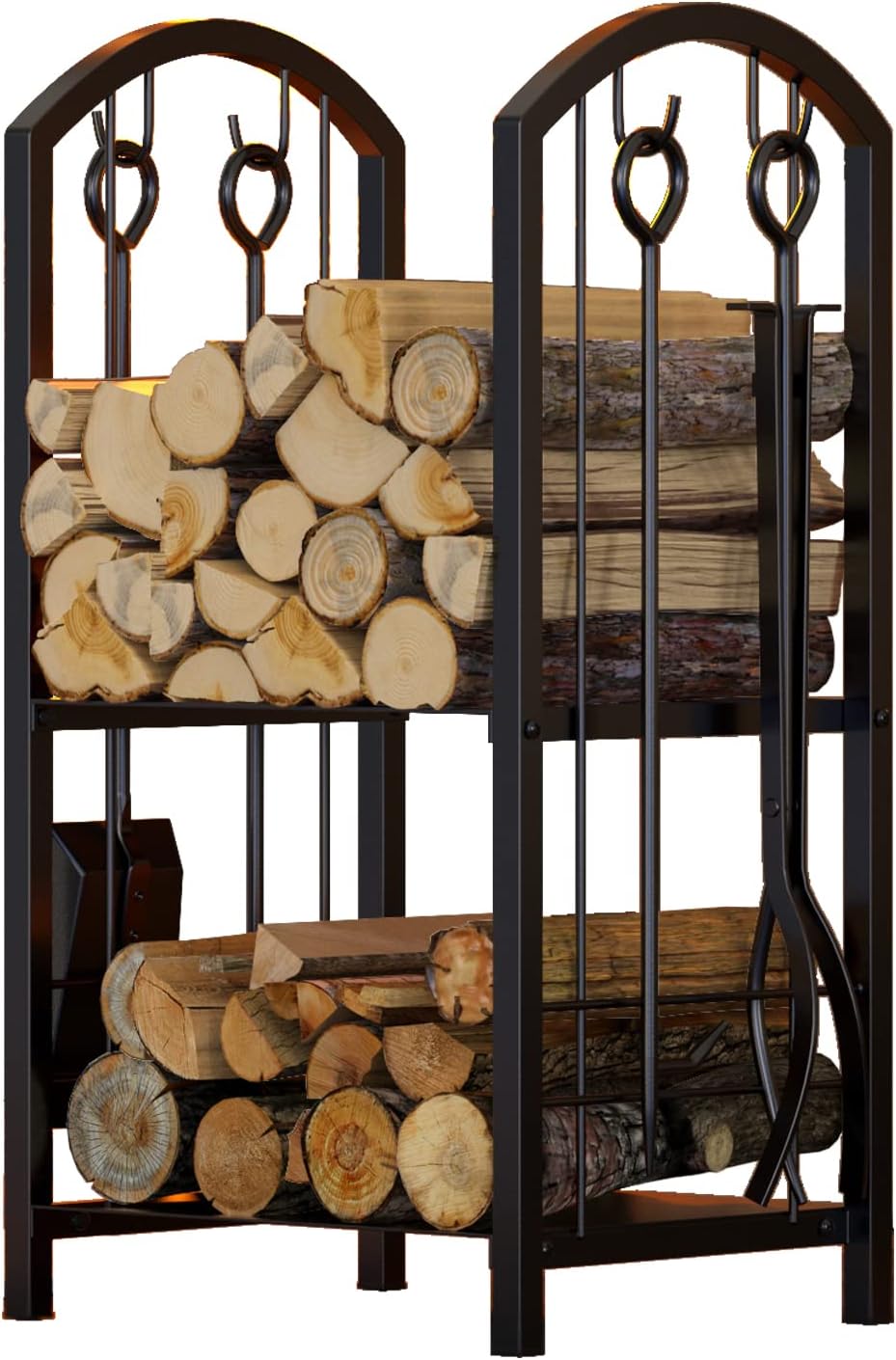 fire beauty wrought iron firewood log rack with, side view