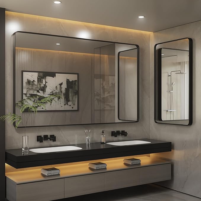 ISKM Large Black Framed Mirror for Bathroom 72" x 32" Wall Mounted Mirror Black