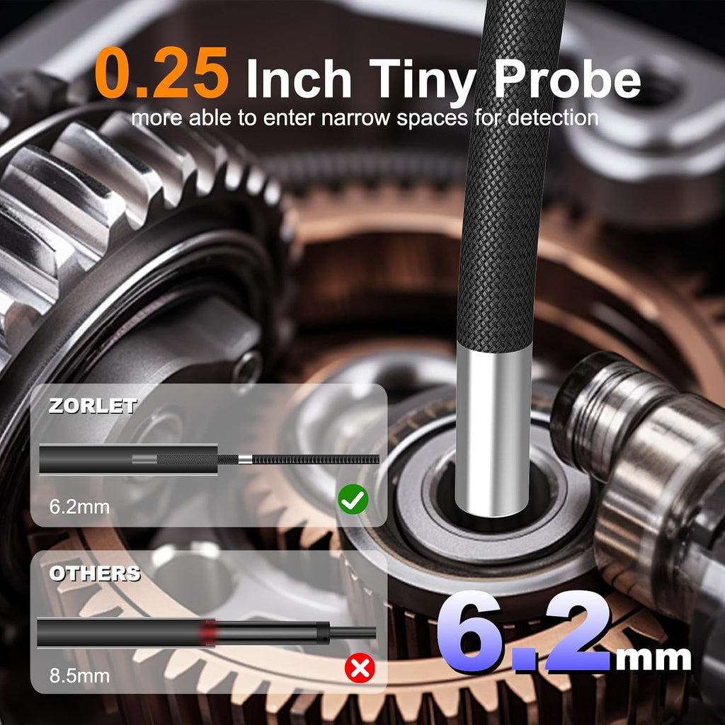 4-way articulating borescope, 0.25in/6.3mm probe, 5" screen, 5ft, package contents