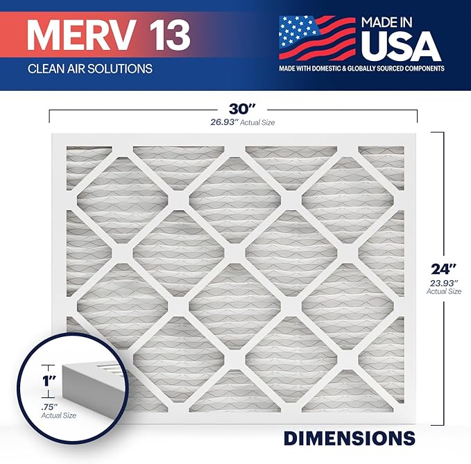 BNX TruFilter 24x30x1 Air Filter MERV 13 (4-Pack)