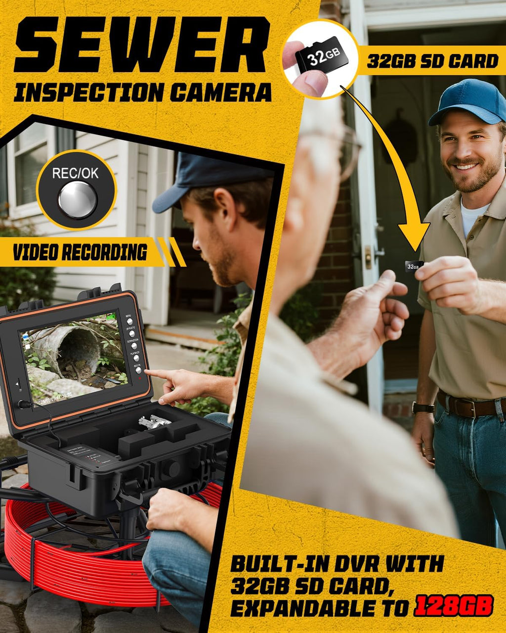 anysun 9'' sewer camera self leveling, 7mm fiberglass, package contents