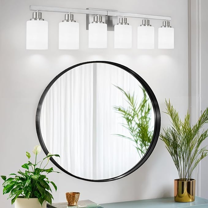 DIKAIDA 38" Bathroom Vanity Light, 6-Light Nickel Vanity Lights