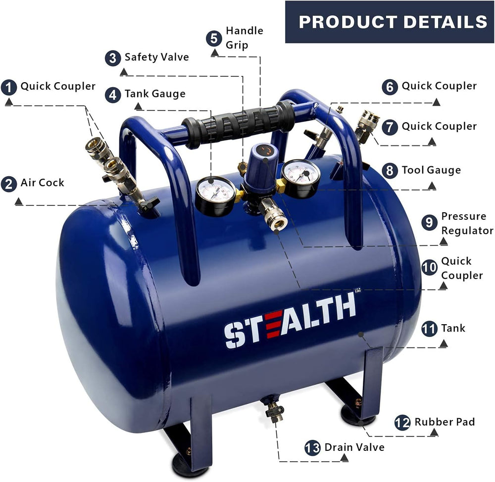 STEALTH Air Tank, High-Pressure 10-gallon Air Tank with Maximum 225PSI Pressu...