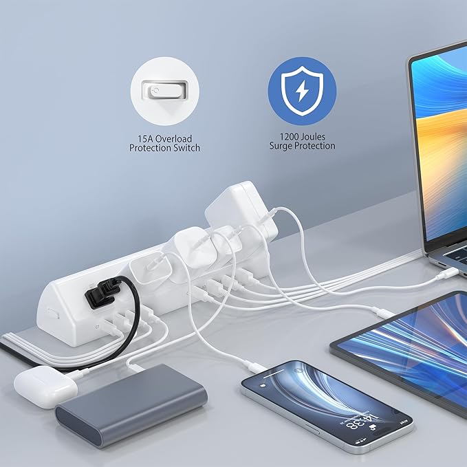 Desk Clamp Power Strip 65W Fast Charging Station, 4 PD USB-C, 5 Outlets