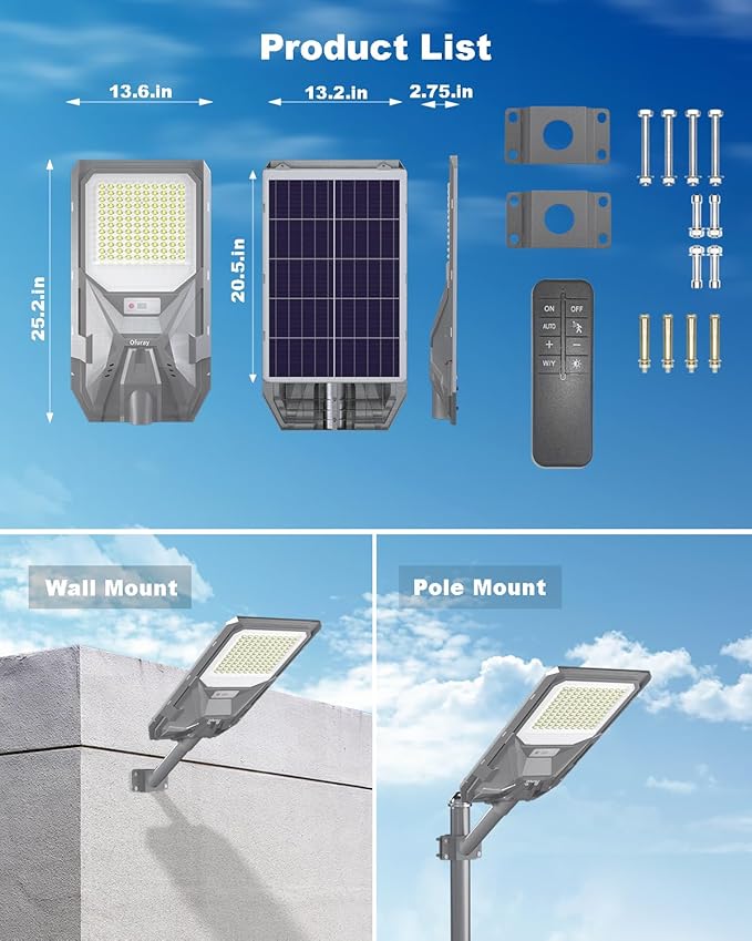 Ofuray Of-4000W Solar Street Lights Outdoor, 000Mah High Power Solar Security