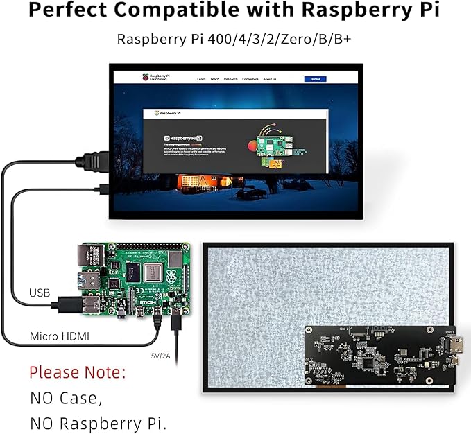 HMTECH 10.1 Inch Raspberry Pi Screen HDMI Monitor 1024x600 LCD Display 16:9 IPS