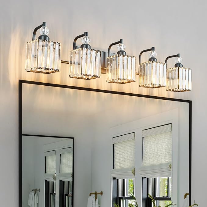 BBLLWJ 5 Light Bathroom Vanity Light Modern Black Vanity Light Fixtures