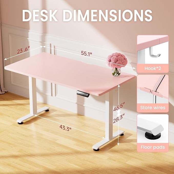 Veken 55 Inch Large Electric Standing Desk, 4 Memory Heights Adjustable