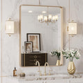 LOAAO 24”X32” Gold Bathroom Mirror, Rounded Rectangle Gold Frame Mirror