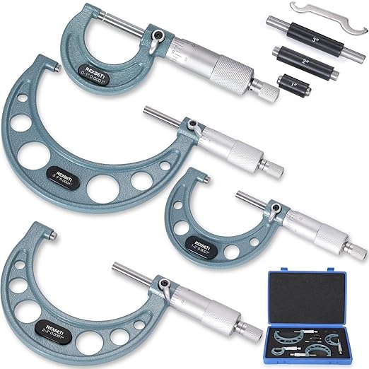 REXBETI 4Pcs Outside Micrometer Set, 0-4" Machinist Micrometer, Ultra-Precision