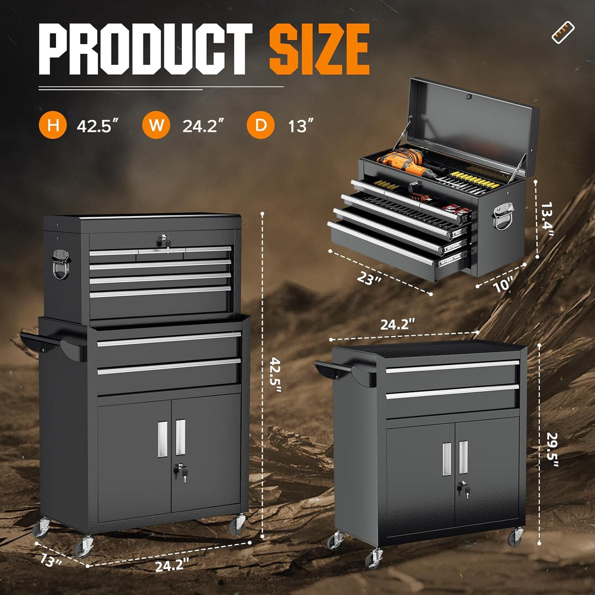oakcloud heavy-duty 8-drawer rolling tool chest and cabinet shown in use