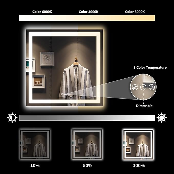 YEELAIT 36x36 Inch LED Bathroom Mirror