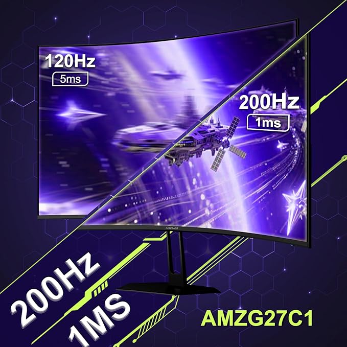 Amzfast 27 inch 200Hz Curved Gaming Monitor, FHD 1080P Computer Monitor