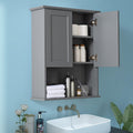 Grey Cabinet Wall Mounted with 2 Doors, Wooden Medicine Cabinet with Adjustable