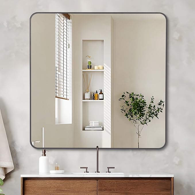 36" x 36"Bathroom Mirror, Matte Black Wall Mirror