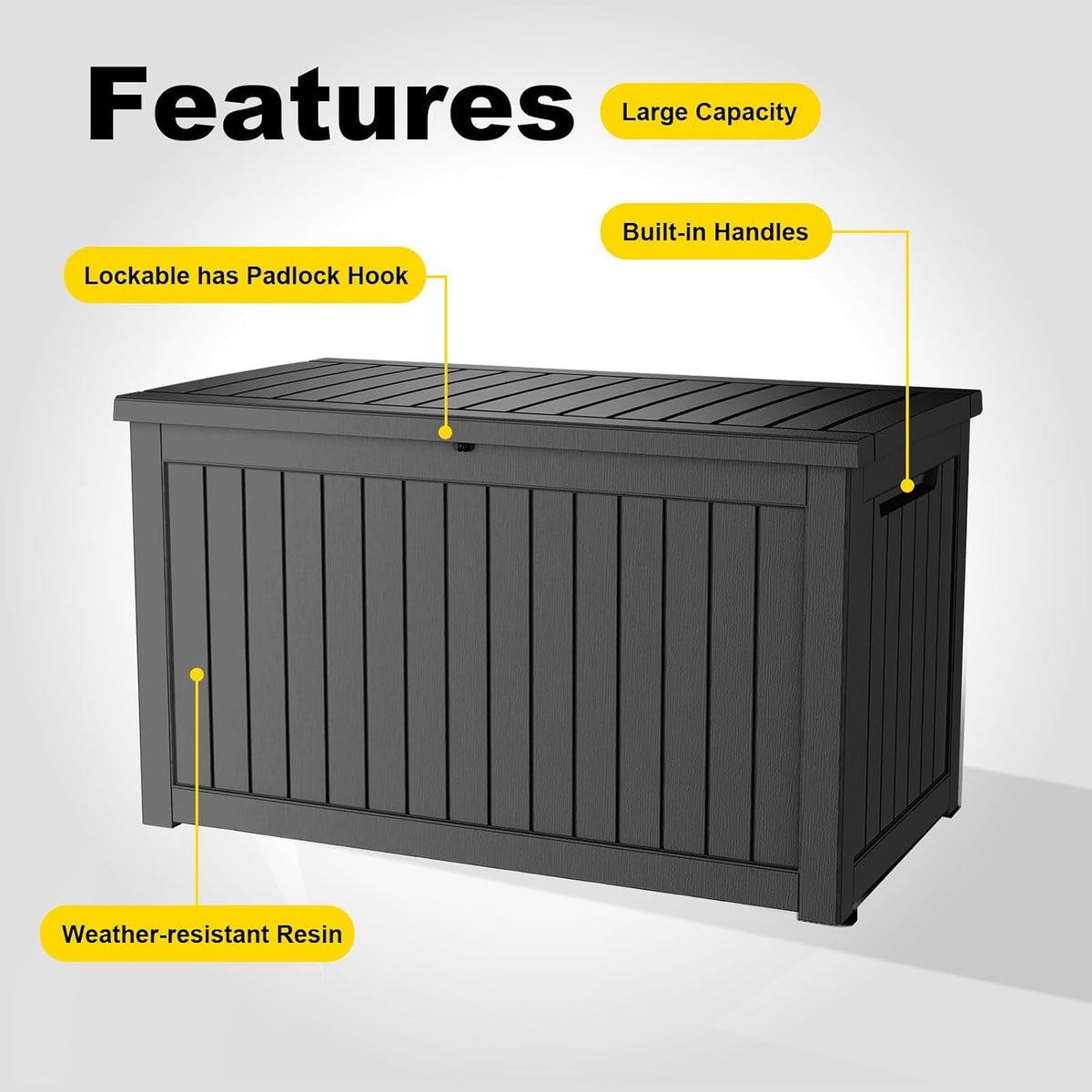 deck box large outdoor storage for patio furniture, side view