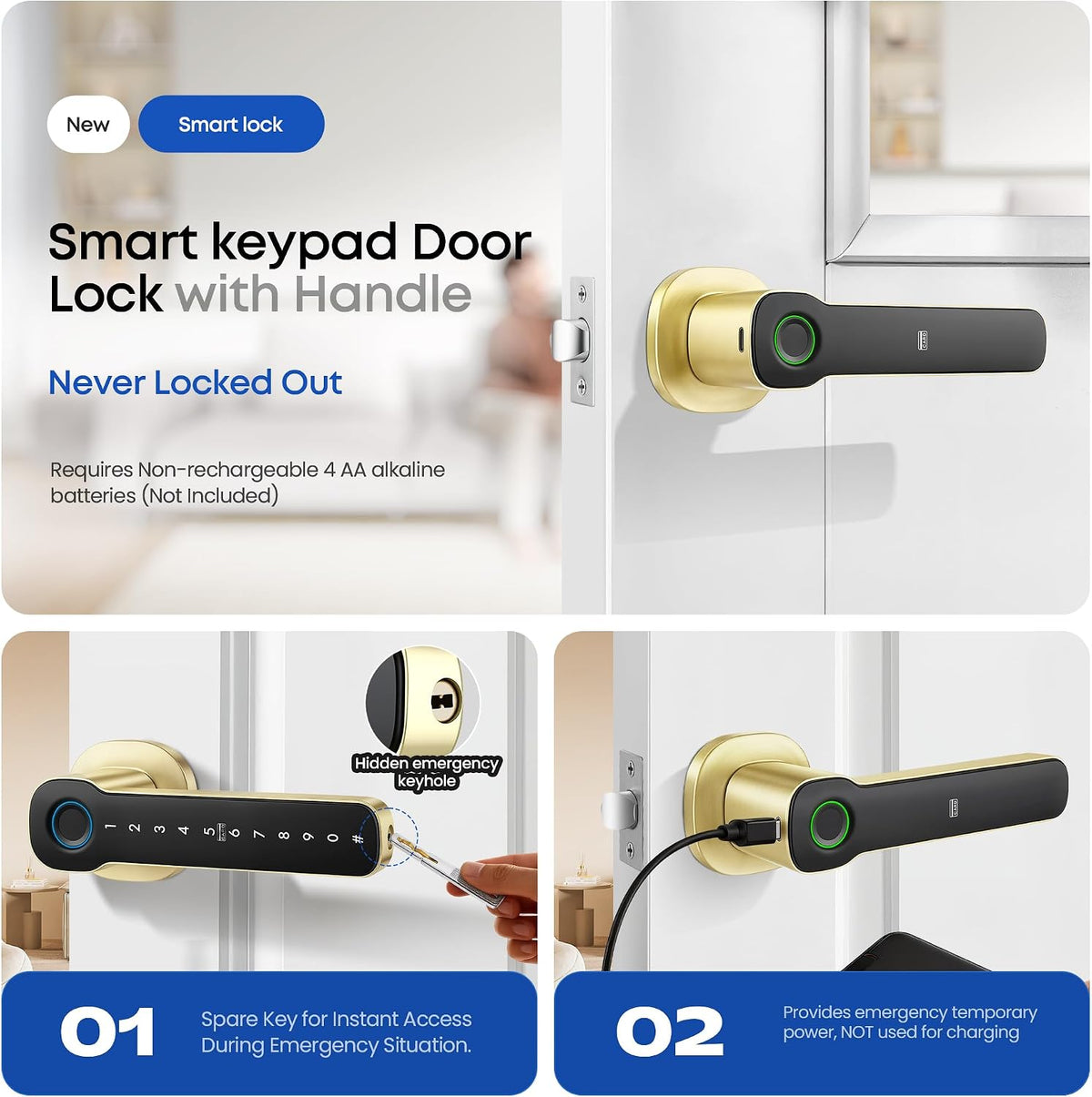 keyless entry door lock with keypad, smart electronic showing dimensions