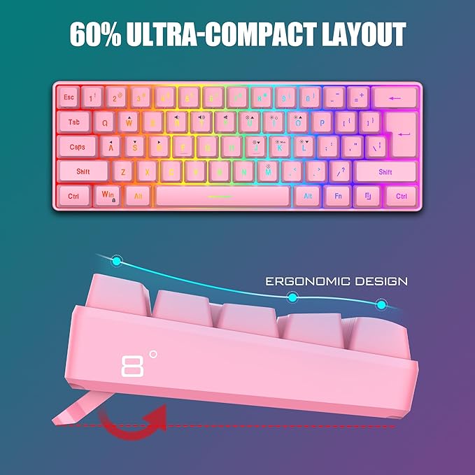 RedThunder 60% Gaming Keyboard and Mouse Combo, Ultra-Compact 61 Keys RGB